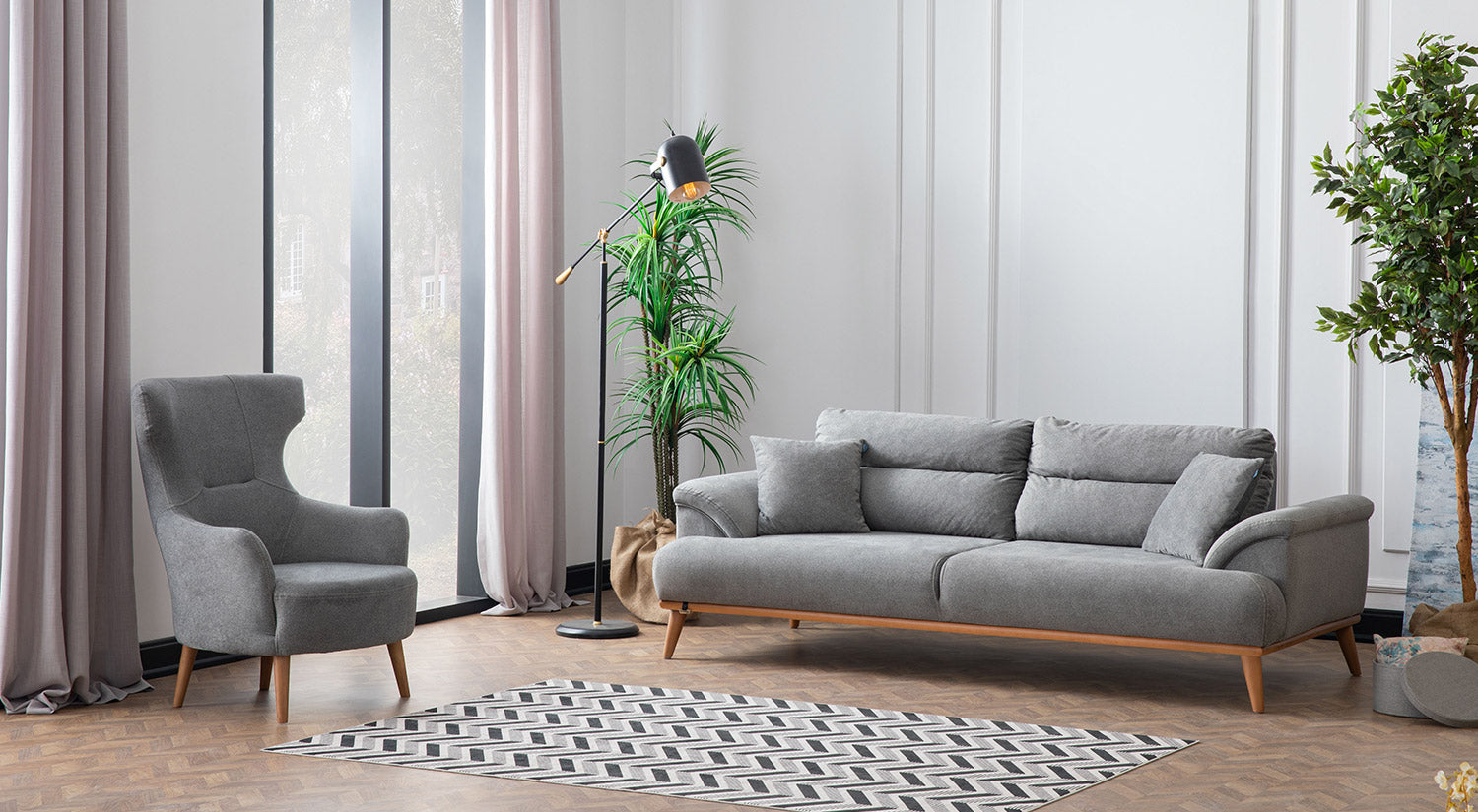 Milano Sofa Set - Red - Gray