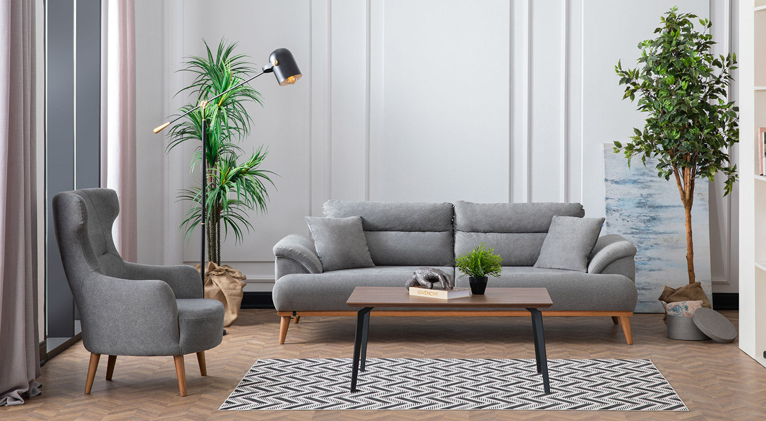 Milano Sofa Set - Red - Gray